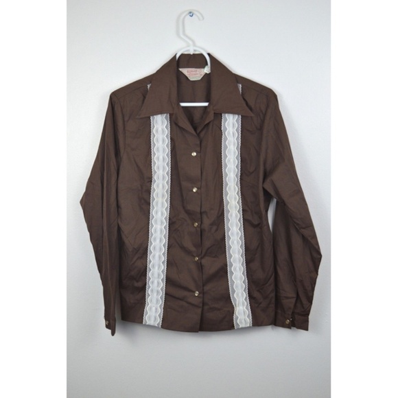 Vintage H Bar C Western Brown Lace Shirt Large - Picture 3 of 4